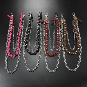 Chaînes de taille punk à trois couches avec tresses colorées pour jeans et fermoirs mousquetons