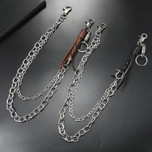 Three-piece punk hip-hop braided leather and stainless steel trouser wallet chain set