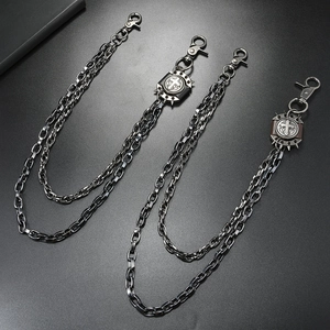 Three-layer industrial punk metal wallet chains with cross charms and spike studs