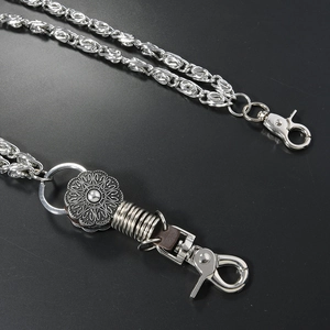 Punk multi-layered silver metal chain for jeans with vintage carved round connector