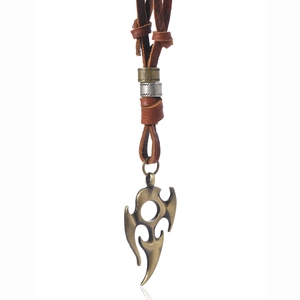 Vintage Tribal Leather Necklace For Men Women Adjustable Cord Flame Totem Alloy Pendant Retro Ethnic Jewelry Gift