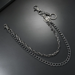 Punk style multi-layer metal pants chain with skull pendant and lobster clasps