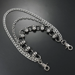 Punk style multi-layer silver metal pants chain with skull charms and lobster clasps