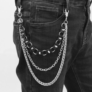 Punk Multi-Layered Trouser Chain With Silver Spikes Metal Cuban Link Black Leather Waist Chain For Hip-Hop Street Dance Unisex Accessory