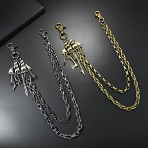 Retro multi-layered punk style waist chain with vintage charms and double metal chains