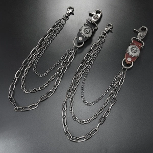 Dreilagige Punk-Rock Totenkopf-Hosenkette mit schweren Metallgliedern und Leder