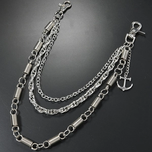 Punk style multi-layer metal waist chain with anchor pendant and lobster clasps