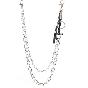 Punk style layered waist chain with black leather tassels and woven rope for jeans