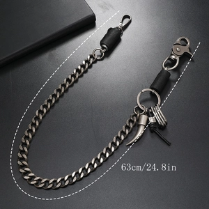 Industrial punk metal pants chain in gunblack with horn pendant and leather accents