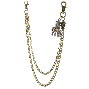 Chaîne de Pantalon en Métal à Double Couche Punk Gothique Bronze Crâne Main de Squelette Pendentif Hip Hop Chaîne de Taille Bijoux