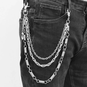 Punk Hip Hop Triple Layer Metal Waist Chain With Anchor Pendant Silver Multi Row Pant Chain For Jean Trousers Jewelry