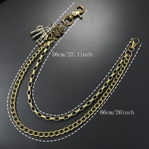Chaîne de pantalon punk à deux couches avec pendentif crâne et finition bronze vieilli