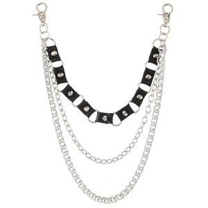 Multi-layer punk hip-hop waist chain with silver spikes and cuban links for jeans