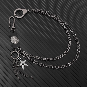 Chaîne de pantalon punk hip hop double avec pendentif étoile et détail en cuir