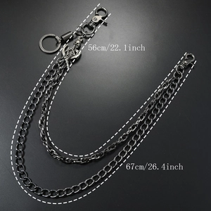 Hip hop punk double-layer skull pendant pants chain with 56cm and 67cm metal links