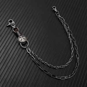 Close-up of gunmetal double-layer hip-hop wallet chain with cross motif charms
