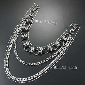 Punk multilayer trouser chain with silver skull accents and lobster clasps for hip hop style