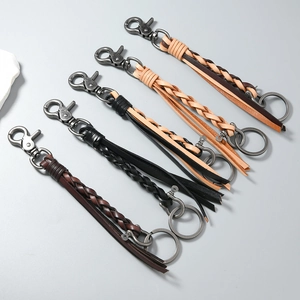 Handmade woven leather car keychain set with vintage horseshoe buckles in five colors