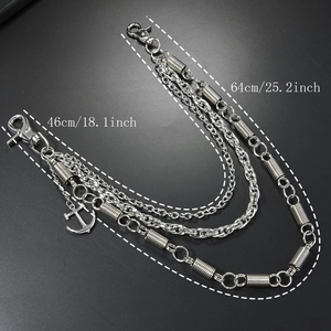 Three-layer silver punk hip-hop waist chain with anchor pendant and spring links