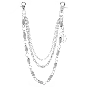 Silver multi-layer punk hip hop pants chain with anchor pendant and lobster clasps
