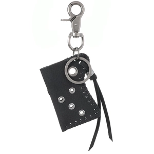 Retro black leather lighter holster keychain with lobster clasp and tassel details