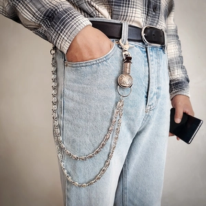 Men's hip-hop punk multi-layered metal pant chain with vintage eagle emblem and lobster clasps