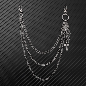 Harajuku Punk Style Triple Layer Metal Waist Chain Streetwear Gothic Cross Pendant Trousers Chain Alloy Iron Jewelry Accessories For Unisex