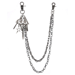 Retro Multilayer Pants Chain Punk Gothic Waist Chain Alloy Metal Jeans Chain With Sailboat Star Battle Axe Dagger Charms