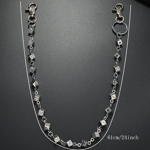 Detail of punk style metal dice trouser chain with 61cm length and lobster clasps