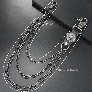 Mehrlagige Totenkopf-Punk-Hosenkette in Gun-Black-Metall für Jeans und Hip-Hop-Style