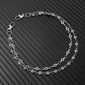 Chaîne de taille punk double couche argentée avec pendentif arbre de vie et trèfle
