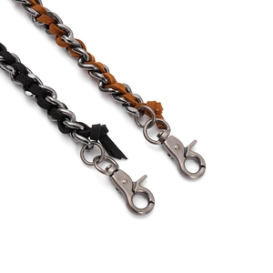Punk rock style braided leather and metal trouser chain with heavy-duty lobster clasps