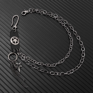 Double-layered punk metal pants chain with lobster clasp and hollow star pendant