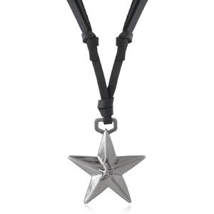 Collana minimalista in pelle regolabile con ciondolo a stella d'argento per uomo e donna