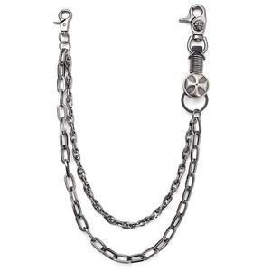 Punk Rock Double Layer Metal Pants Chain For Men Women Hip Hop Jean Accessory With Cross Skull Charm Cowhide Leather Wallet Chain