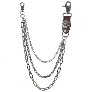 Mehrlagige Totenkopf-Punk-Hosenkette mit dunkelgrauen Gliedern und Lederdetails