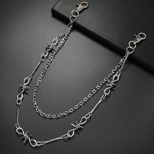 Double-layered hip-hop waist chain with punk thorn links and metal lobster clasps