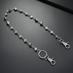 Punk style metal dice trousers chain with silver finish and lobster clasps for unisex