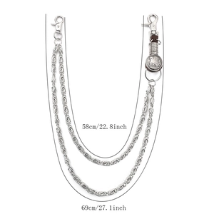 Silver multi-layer punk hip-hop wallet chain with eagle medallion and metal clasps