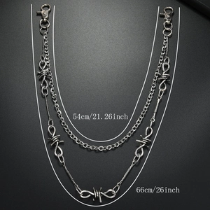 Detail showing double-layered punk hip-hop waist chain with spike design and length specs