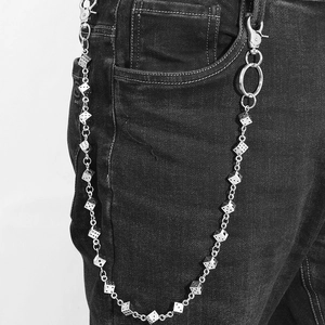Punk silver dice wallet chain with metal carabiners for streetwear and hip-hop style