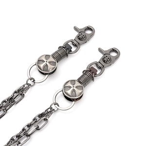 Punk multilayer silver metal pant chain with skull and cross charms for gothic rocker style
