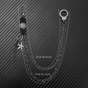 Chaîne de pantalon punk à couches avec cuir et pendentifs étoiles, longueur 77 cm