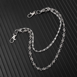 Double-layer silver metal pants chain with punk style cross links and lobster clasps