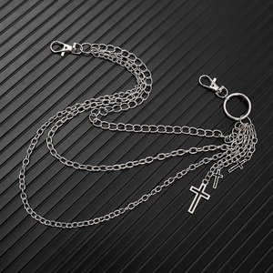 Punk silver double layered trousers chain with cross pendants and lobster clasps