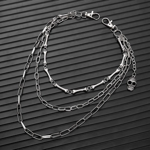 Punk-Hosenkette in Silber mit Totenkopf-Anhängern und Gliedern für Hip-Hop-Styling