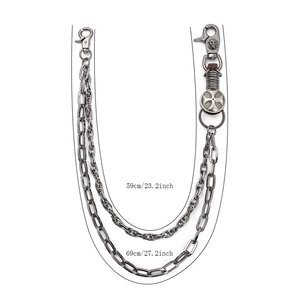 Double-layered punk rock hip hop metal pants chain with skull and cross charms 59-69cm