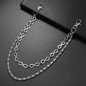 Punk style silver double-layer trousers chain featuring infinity links and lobster clasps