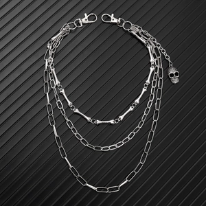 Punk Hip Hop Mehrlagige Metall Jeans Taillenkette Mit Totenkopf Skelett Anhänger Silber Legierung Hosenkette Für Herren Damen