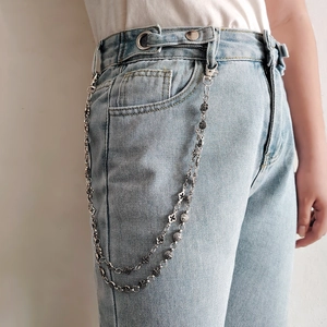 Chaîne de taille punk argentée à double couche avec maillons croix et fermoirs homard